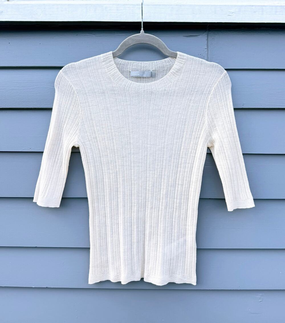 VINCE Shrunken Wool Mock Neck Pullover Ivory Small S